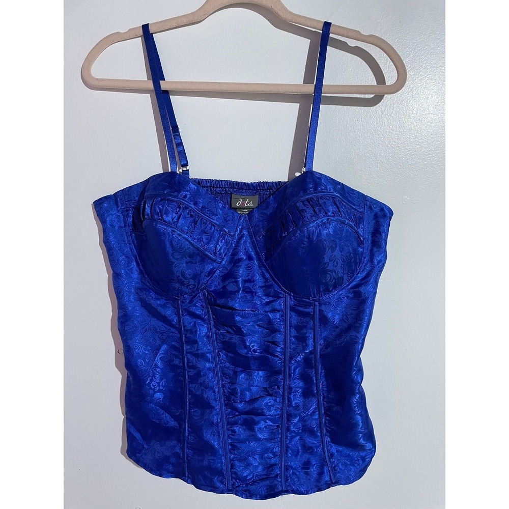 Vtg Dots blue floral corset smocked 1X